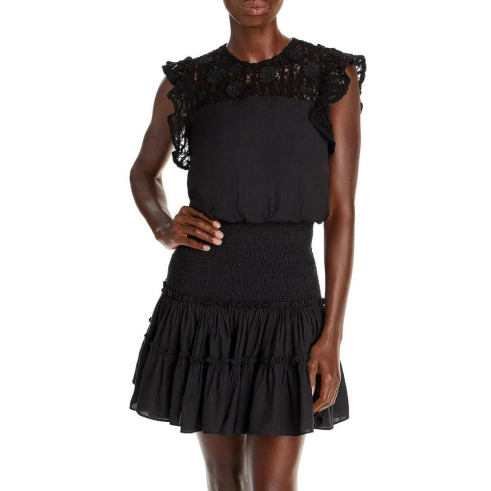 NWT Aqua Women's Black Crochet Mini Fit & Flare Dress Size Medium